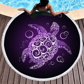 Aperturee - Aperturee Mysterious Black Purple Turtle Round Beach Towel